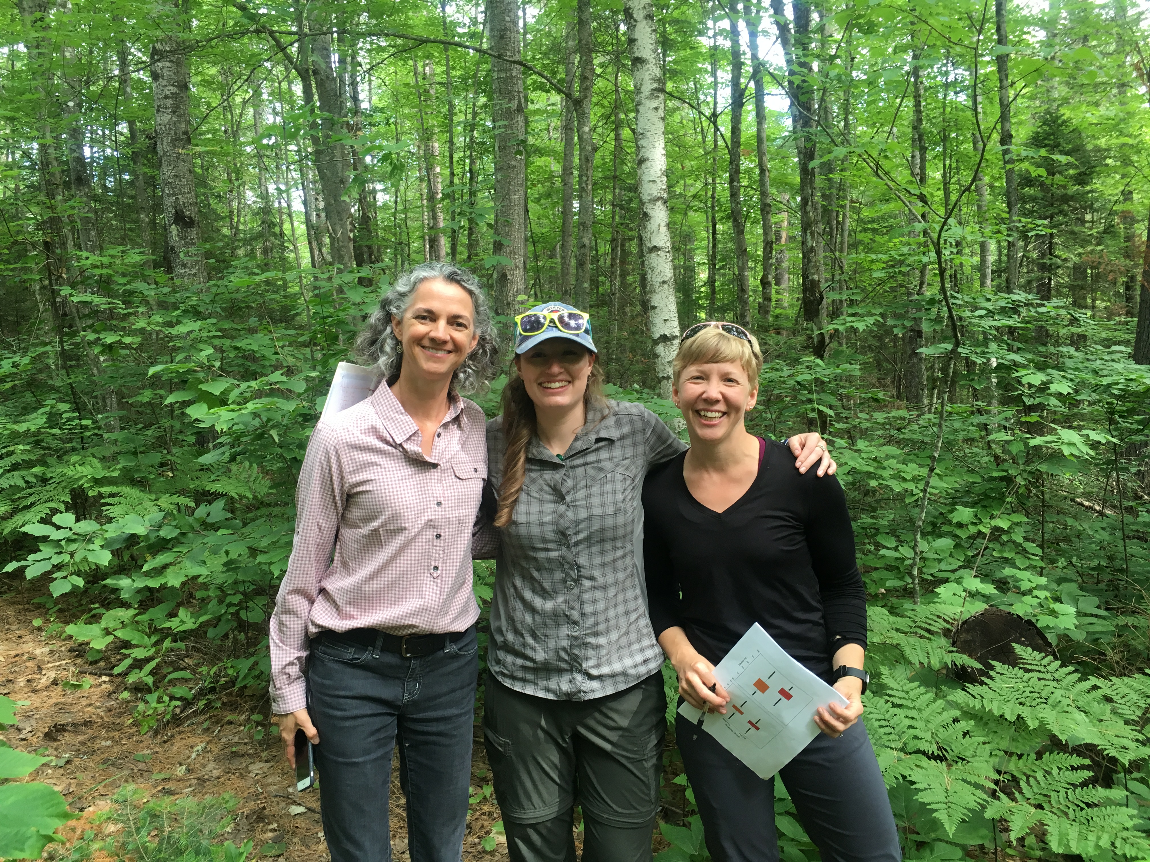 Linda Nagel, Courtney Peterson, and Maria Janowiak visit the Petawawa Research Forest, Ontario Canada, an Adaptive Silviculture for Climate Change Network site.